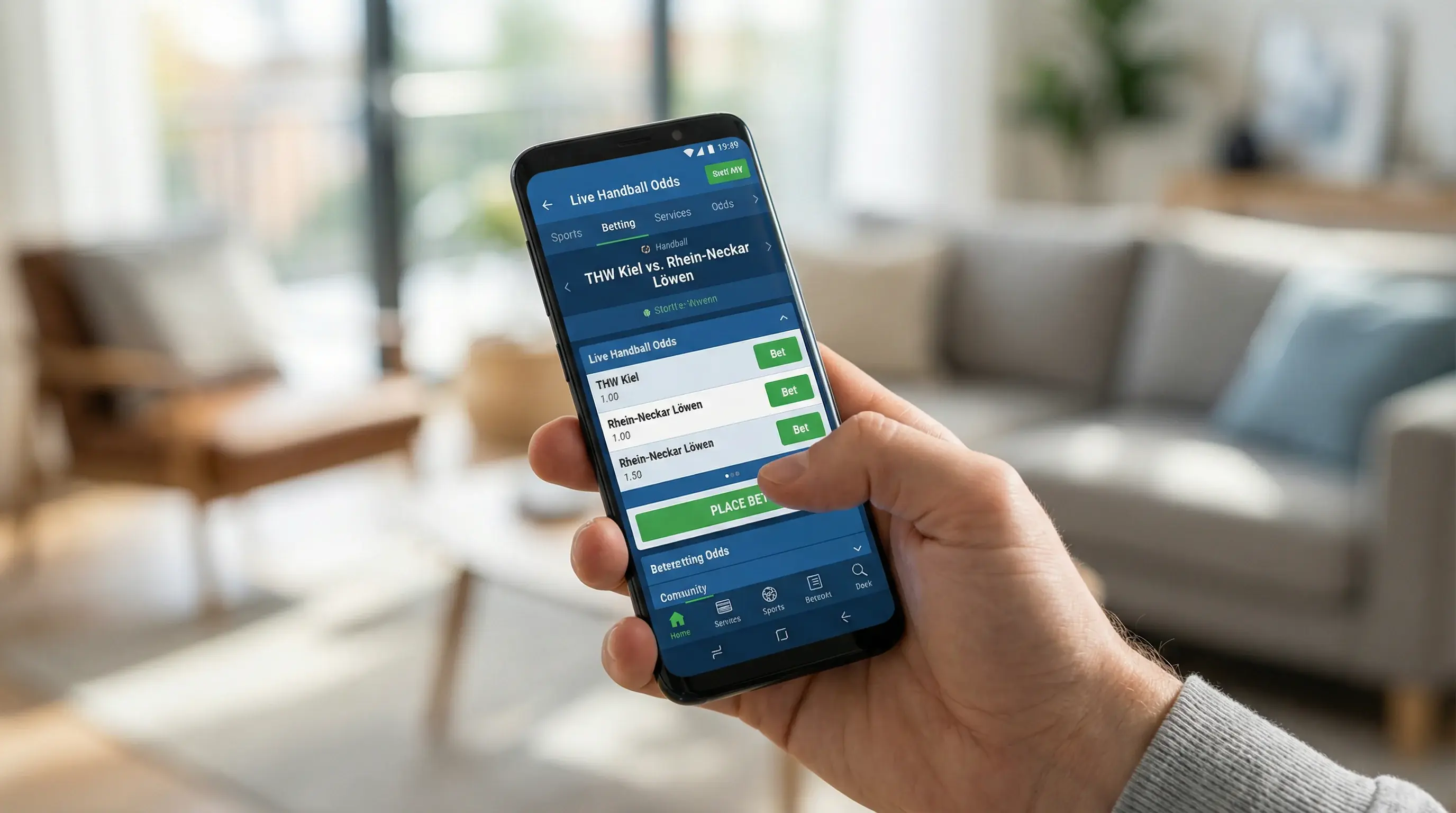 Interface d'application mobile de paris sportifs montrant les cotes de handball
