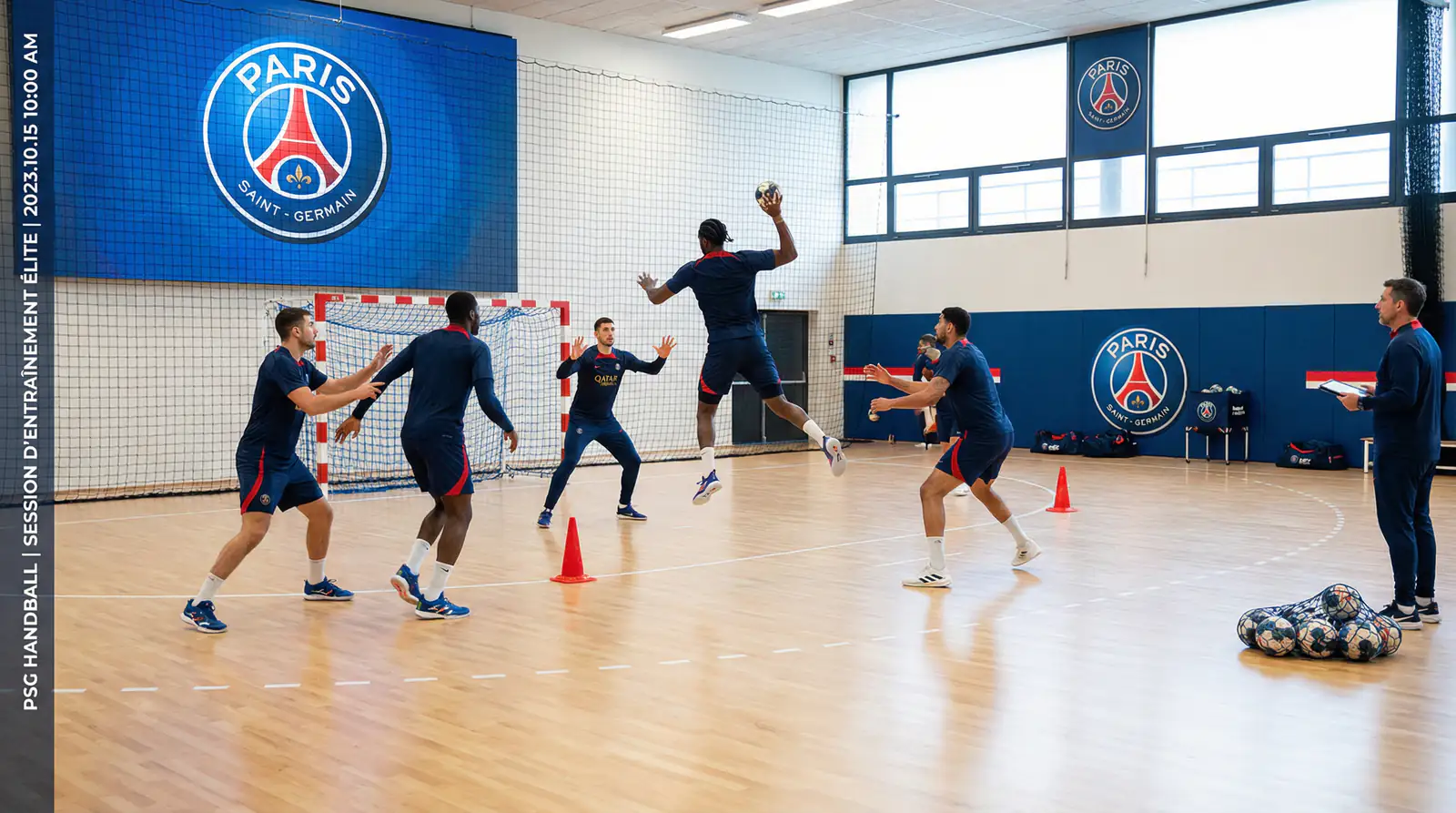 Joueurs d'elite du PSG Handball lors d'un entrainement professionnel