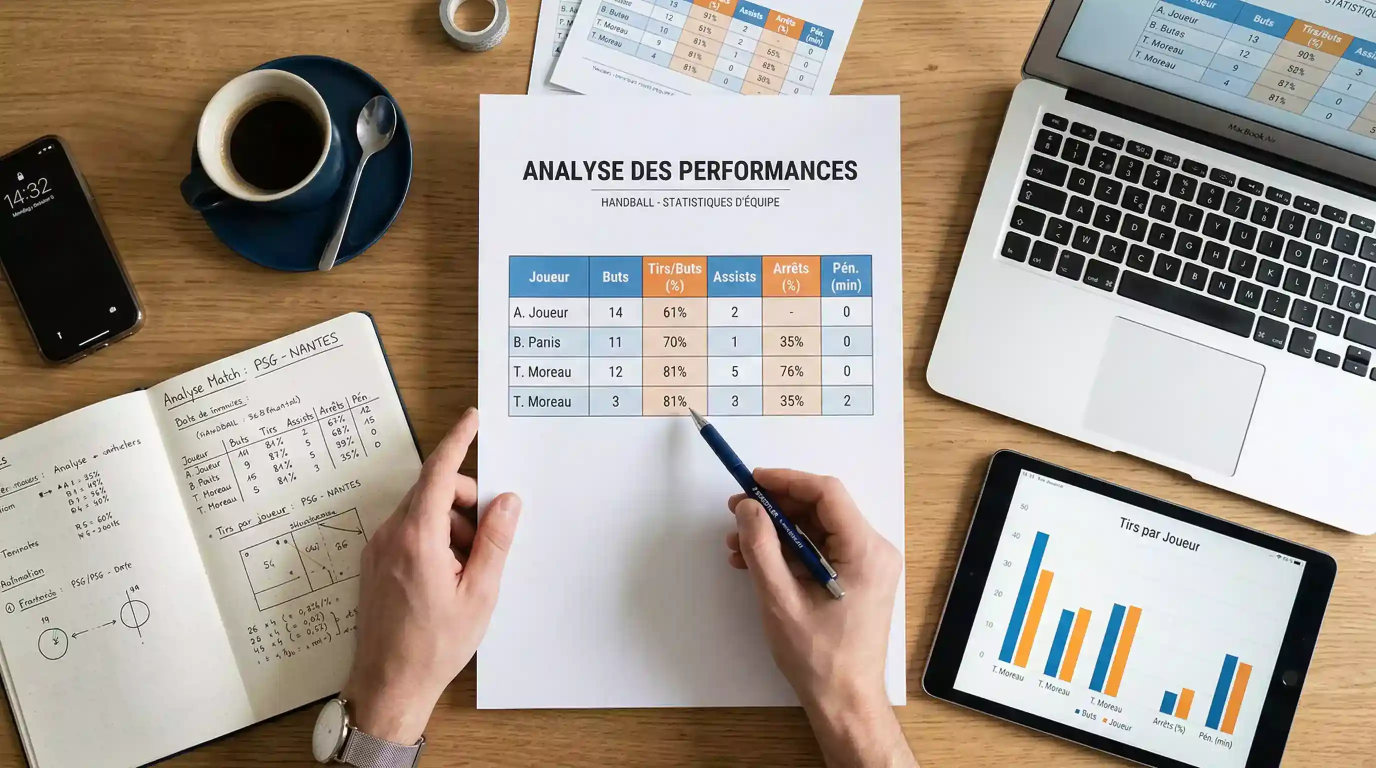 Tableau de statistiques detaillees montrant les performances des equipes de handball